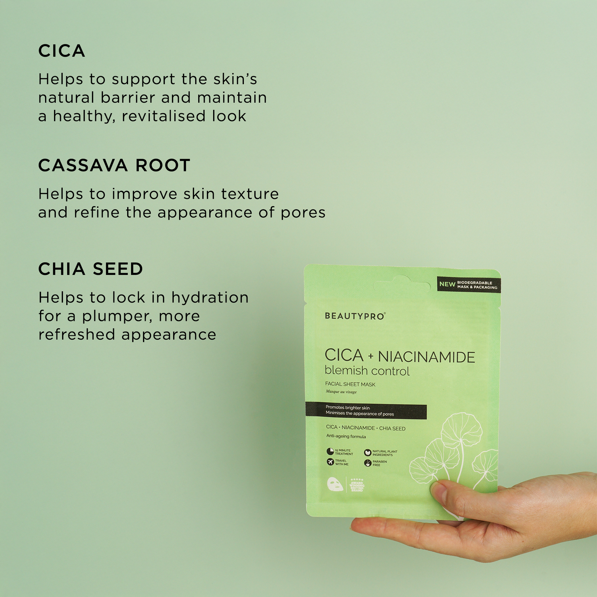 BEAUTYPRO Cica + Niacinamide Facial Sheet Mask